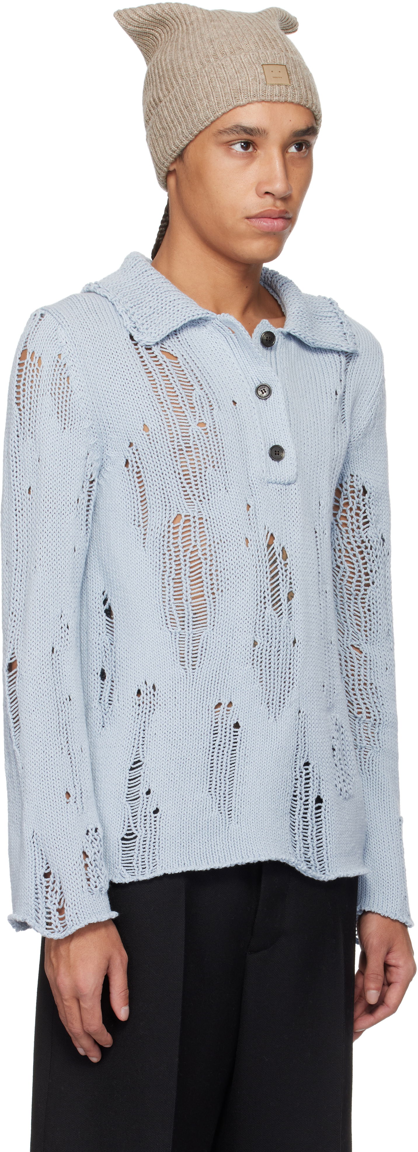 Polo tričko Acne Studios Distressed Knit Polo Modrá | A60566-, 1