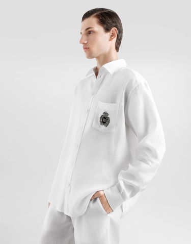Košeľa Dolce & Gabbana Dolce & Gabbana Heraldic Patch Linen Shirt Biela | G5MS2ZFU4IKW0800, 3