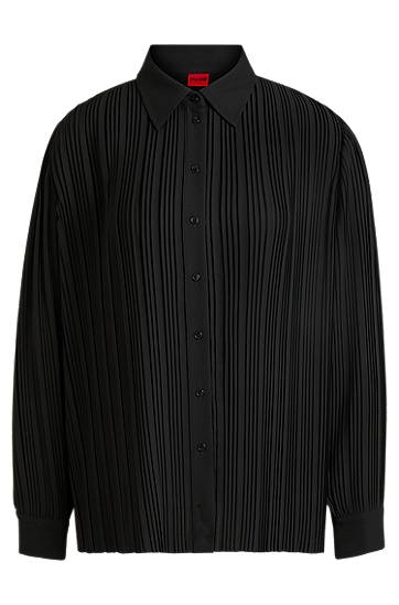 Košeľa BOSS Plissé Crepe Regular-Fit Blouse Čierna | 50524203, 0