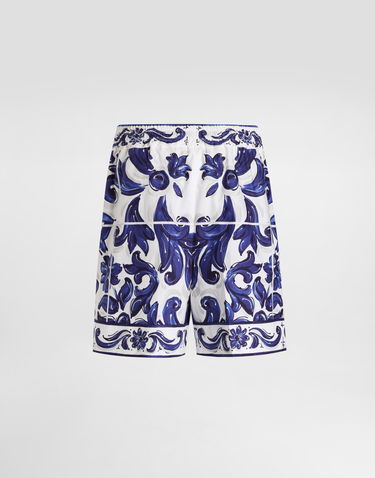 Šortky Dolce & Gabbana Dolce & Gabbana Majolica-Print Poplin Shorts Modrá | I3J37WFI5JPHB5DQ, 1