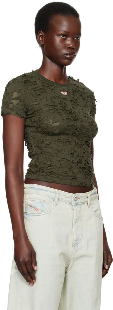 Crop Top Diesel Distressed Crop T-Shirt Zelené | A14871 0JHAN, 1