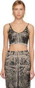 Rick Owens DRKSHDW Concordians Marbled Coated Denim Frayed Hem Crop Top
