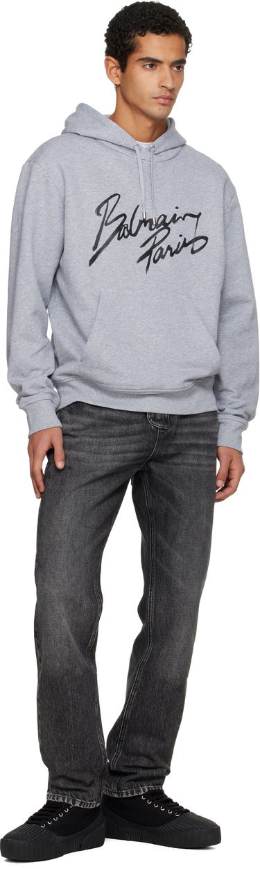 Mikina Balmain Balmain Paris Script Logo Hoodie Šedá | FH2JR090BD30, 3