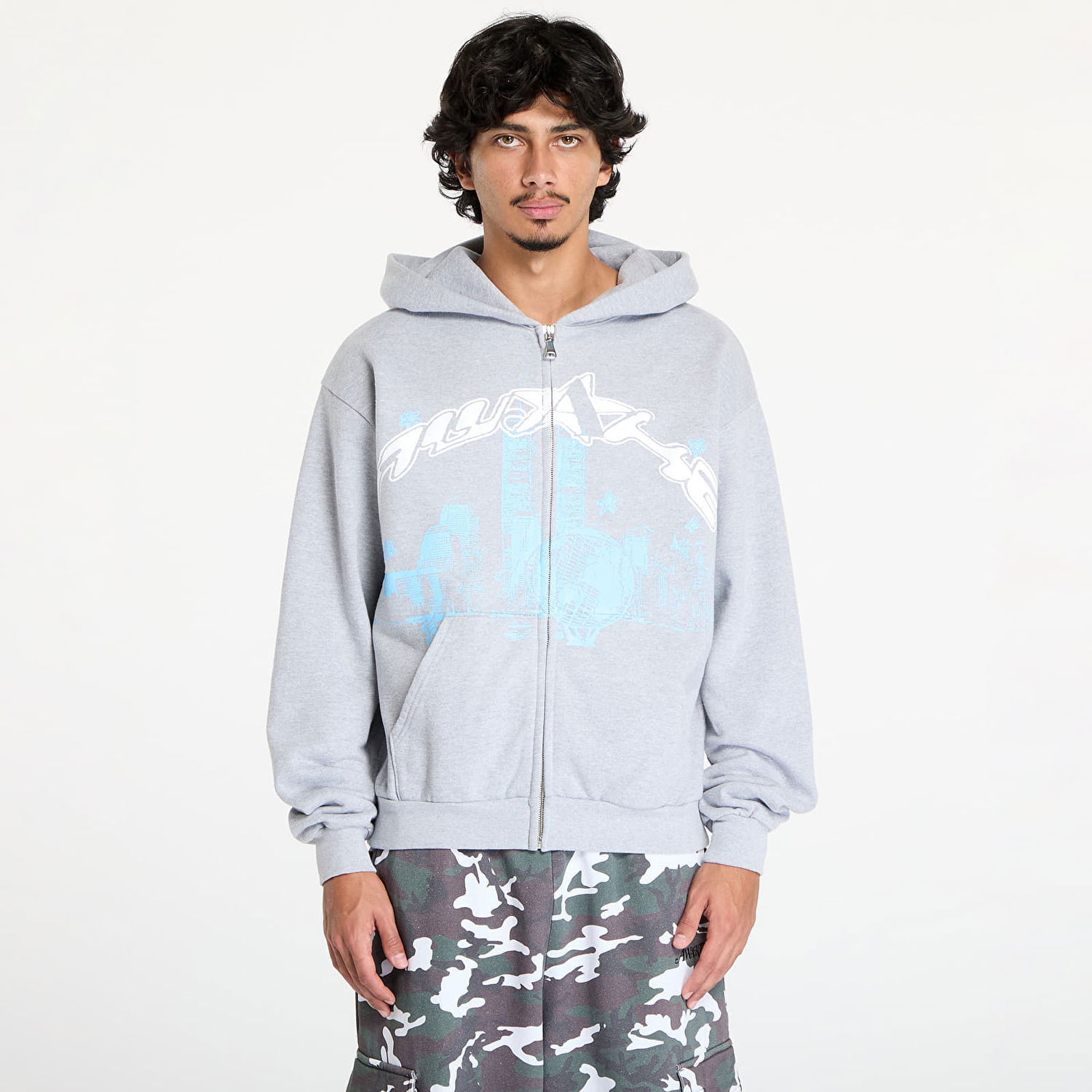 Mikina Awake NY Skyline Zip Up Hoodie Heather Grey M Šedá | AWK-SU24-HD121-GRY, 0