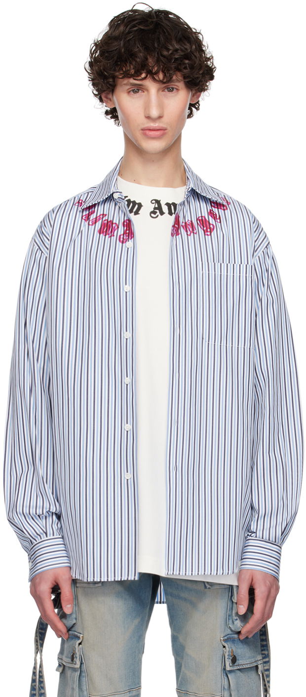 Košeľa Palm Angels Blue Striped Shirt Modrá | PMGE024F24FAB0014532