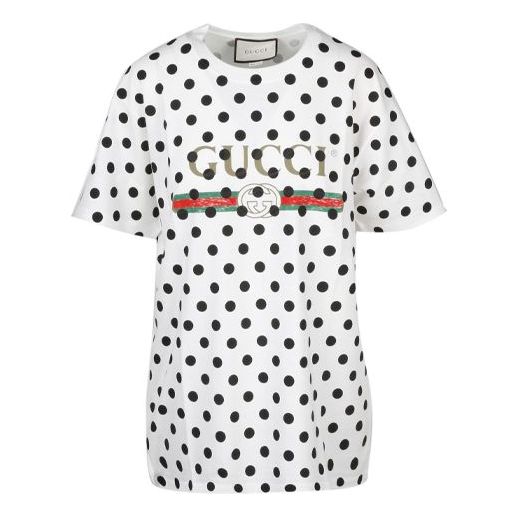 Tričko Gucci Gucci T-Shirt with Round Neck and Polka Dot Print Biela | 615044-XJCLK-9381