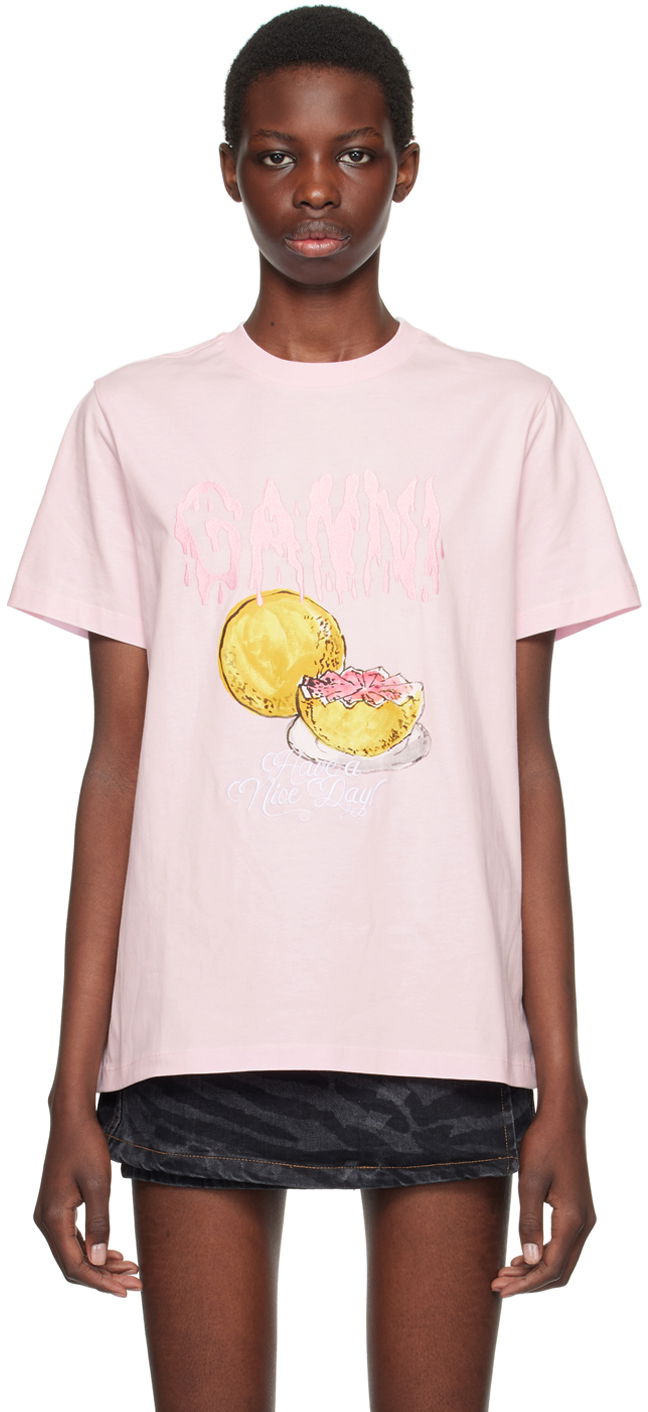 Tričko GANNI Pink Grapefruit T-Shirt Béžová | T4006