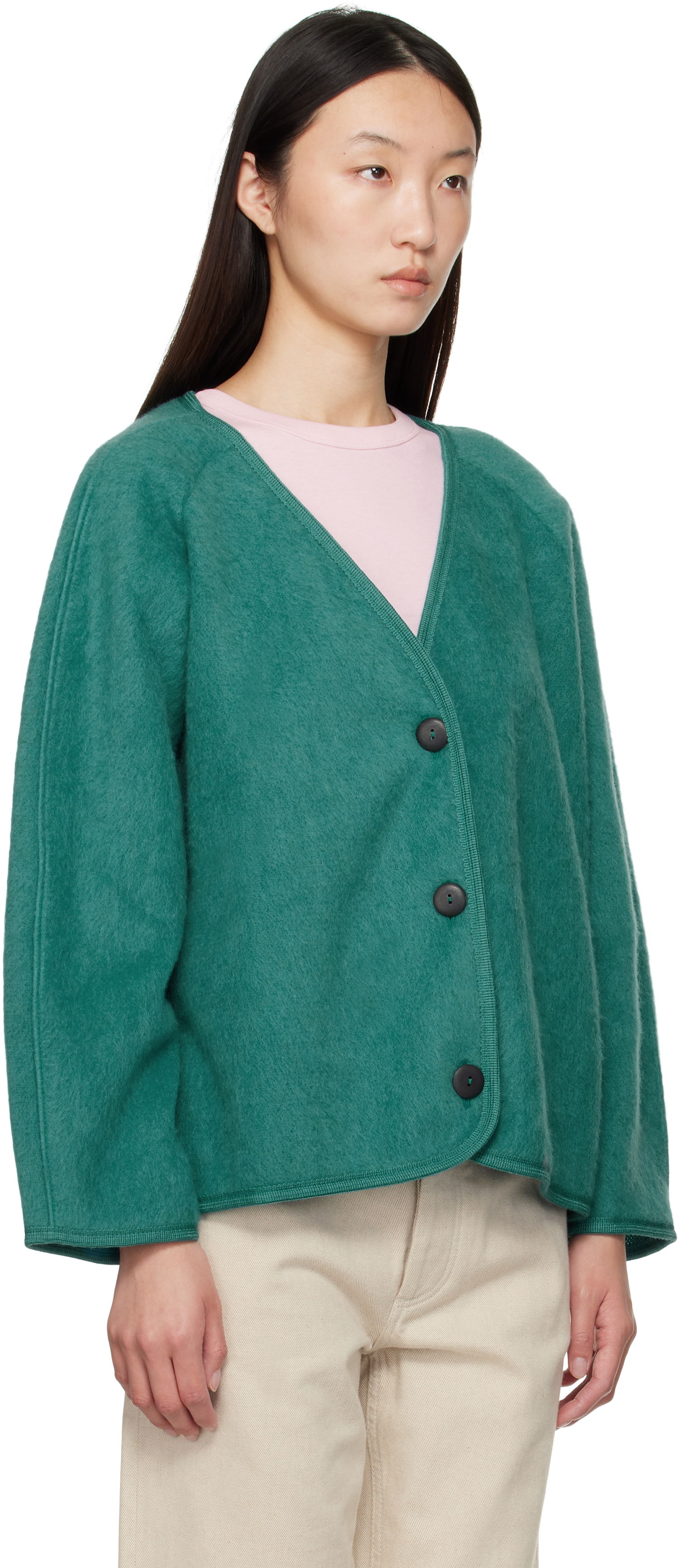 Bunda Baserange Fortu V-Neck Button-Up Cardigan Jacket Zelené | OUFJ-BW-AU25, 1