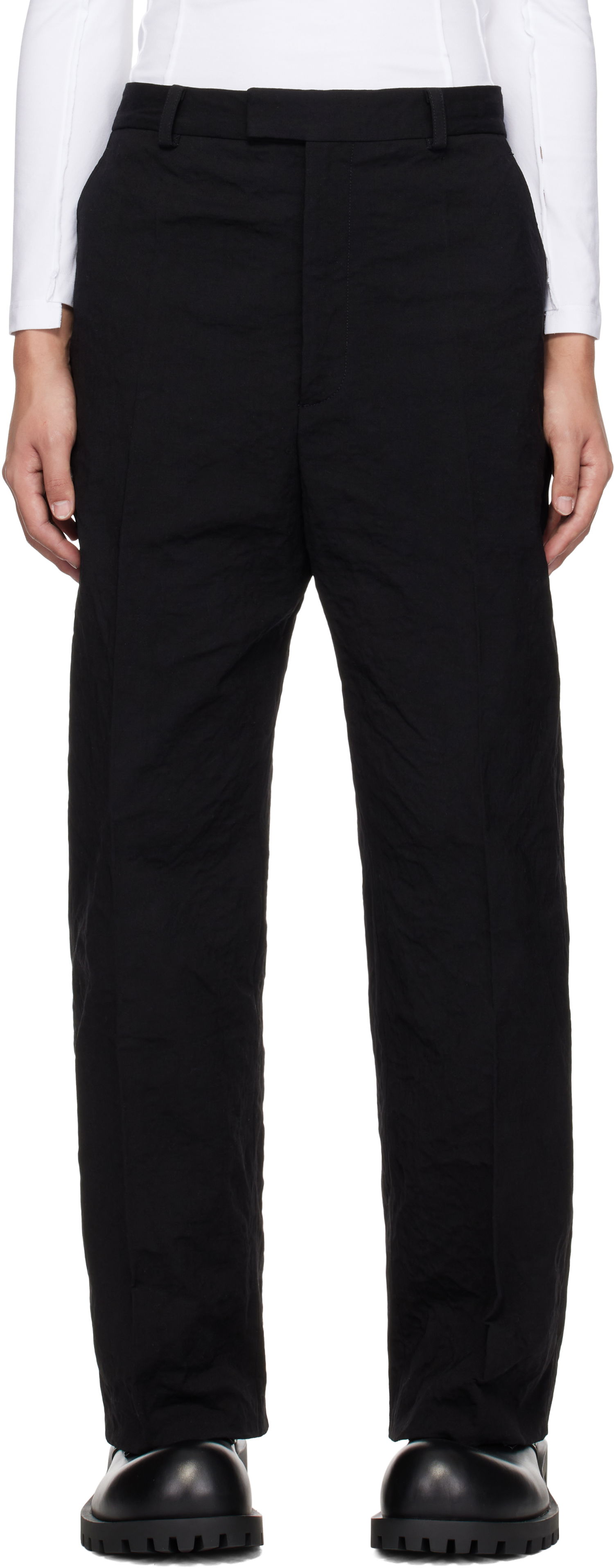 Nohavice VETEMENTS Vetements Metalized Wrinkled Tailored Trousers Čierna | UA66PA110B, 0