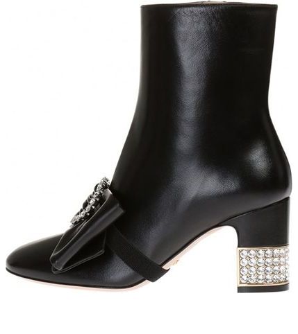 Tenisky a topánky Gucci Removable Bow Leather Ankle Boots Čierna | 481171-BKO00-1000
