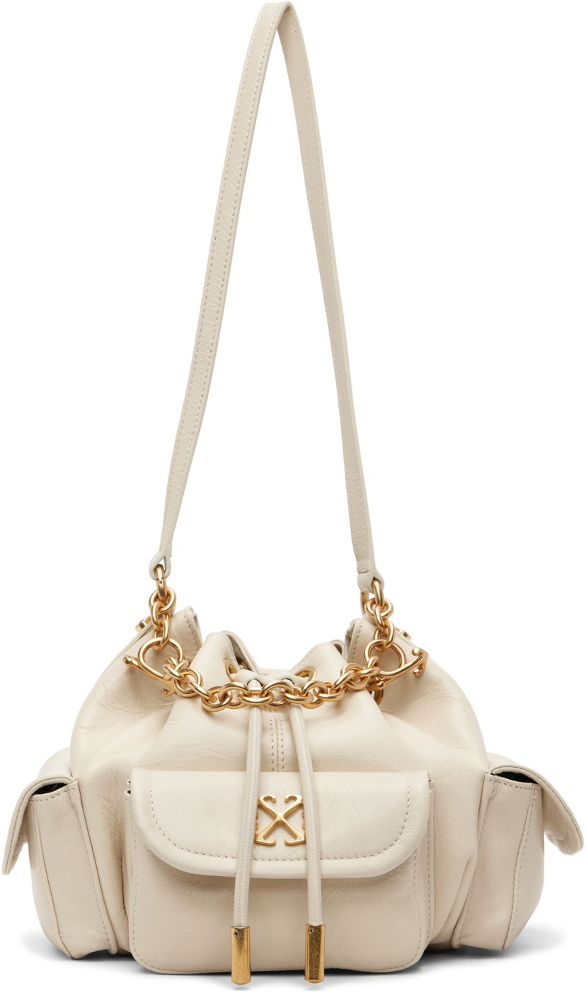 Kabelka Off-White Dumbo.B Leather Drawstring Chain-Link Bucket Bag Béžová | OWMY002F25LEA0010400