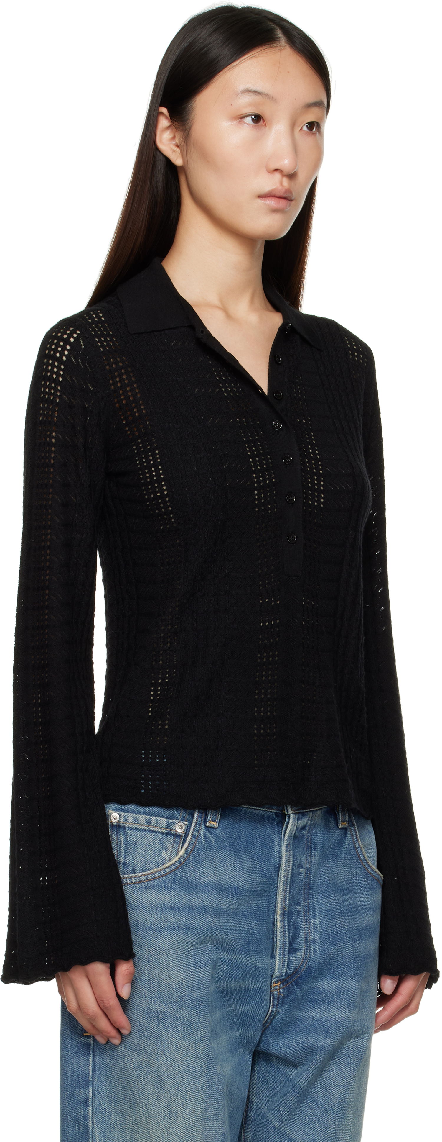 Polo tričko Loulou de Saison Loulou de Saison Tiha Knit Polo Čierna | TIHA, 1