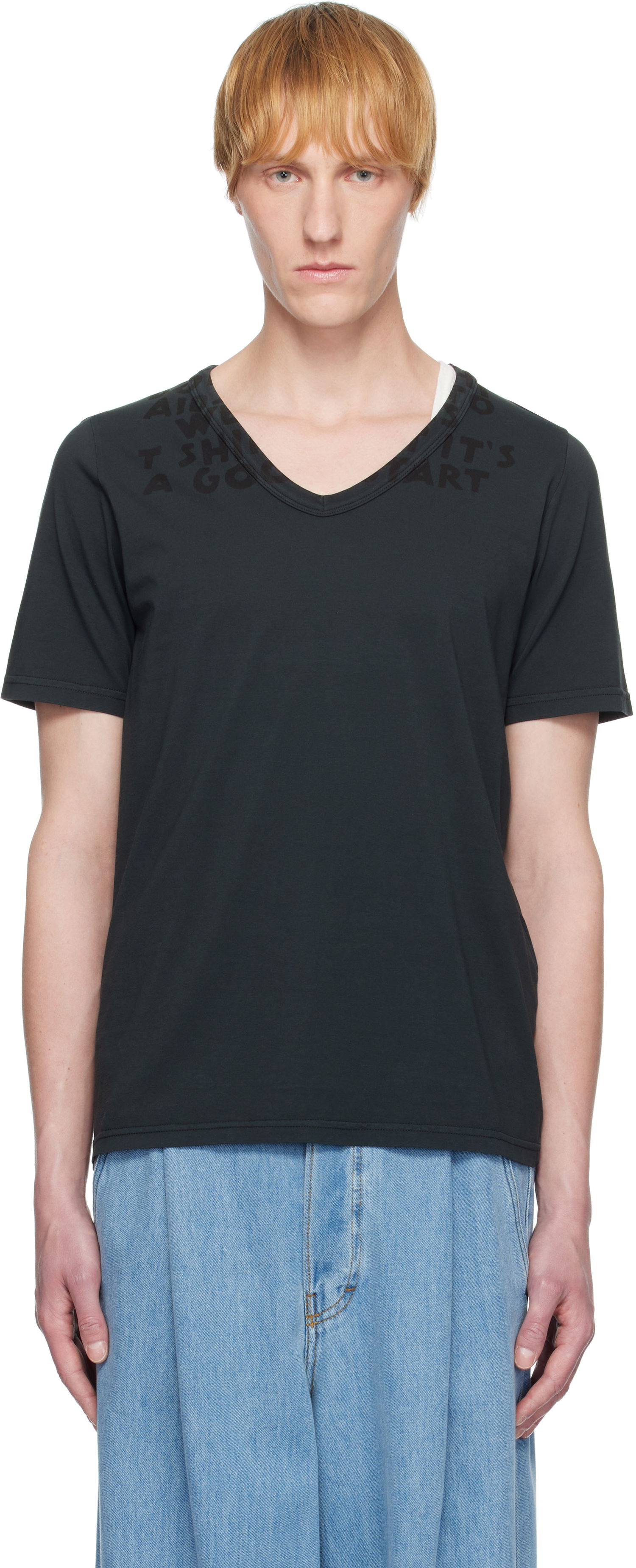 Tričko Maison Margiela MM6 Maison Margiela V-Neck Jersey T-Shirt Čierna | SH2GC0022 M20115, 0