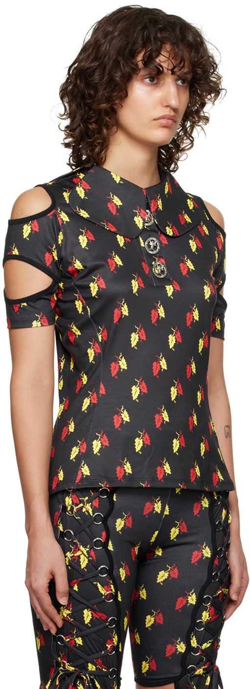 Polo tričko Chopova Lowena Leaf Print Cut-Out Polo Čierna | 2162, 1