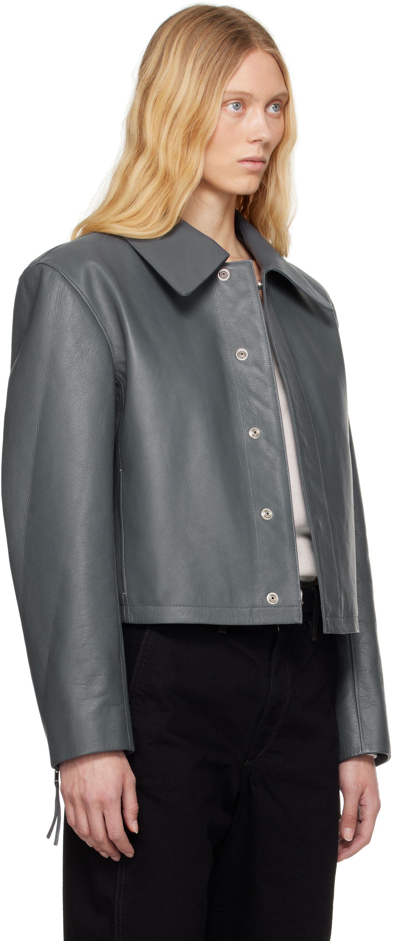 Bunda LEMAIRE Lemaire Boxy Cropped Leather Jacket Šedá | OW1133 LL0099, 1