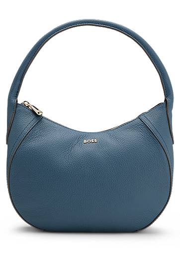 Kabelka BOSS Leather hobo bag with logo detail Modrá | 50547946