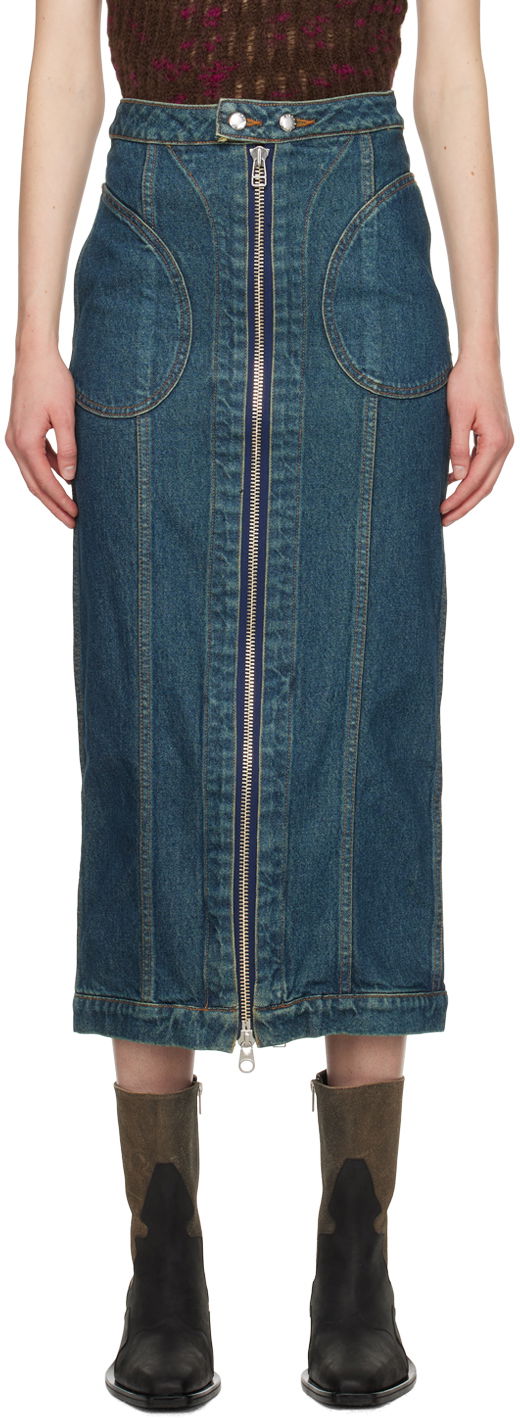 Sukňa Eckhaus Latta Zip Denim Midi Skirt Navy | 9013-EL-PS24-NB -