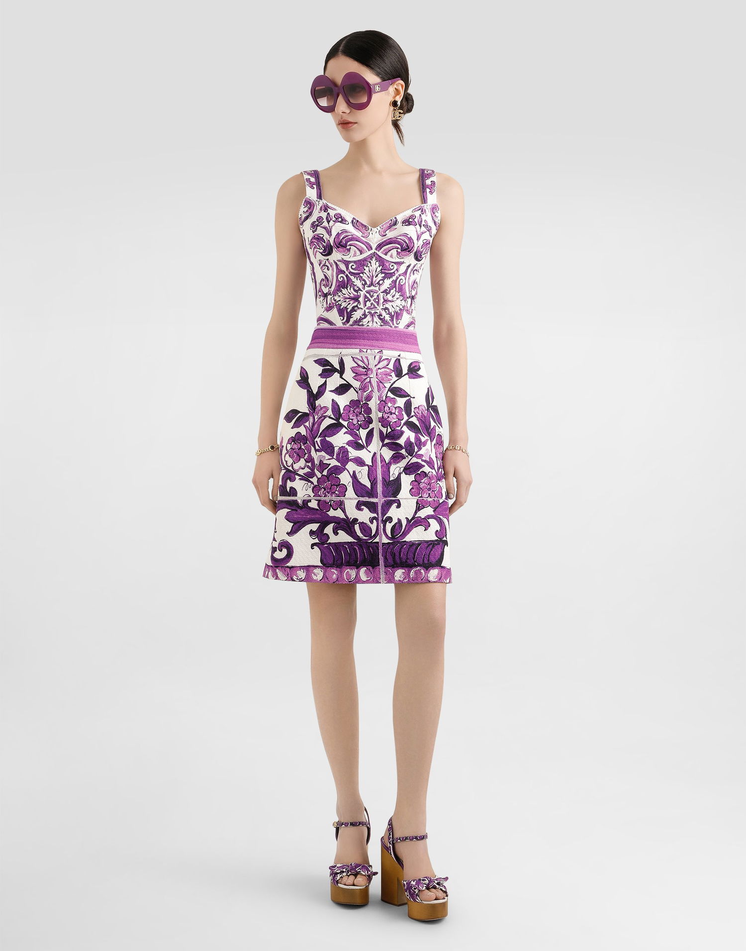 Crop Top Dolce & Gabbana Dolce & Gabbana Majolica-Print Bustier Top Fialová | F7BB1TFP9AKHP5DQ, 1