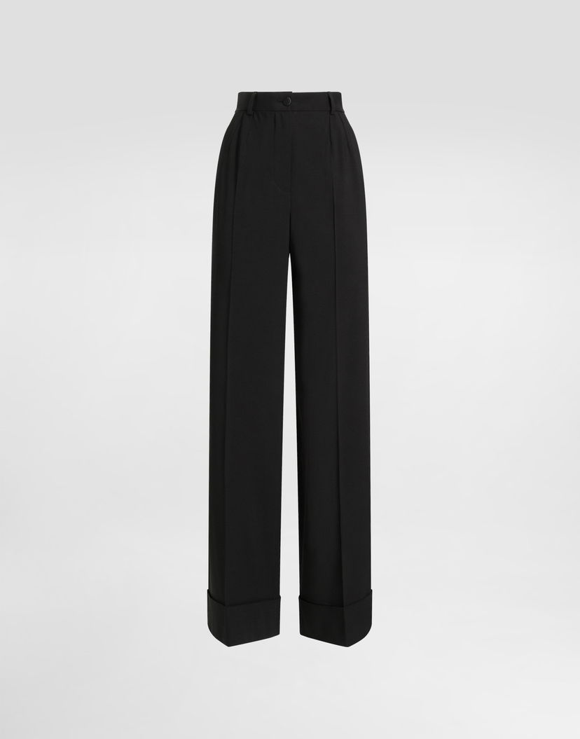 Nohavice Dolce & Gabbana Dolce & Gabbana Bi-Stretch Wool Cuffed Trousers Čierna | FTBM0TGDC7QN0000