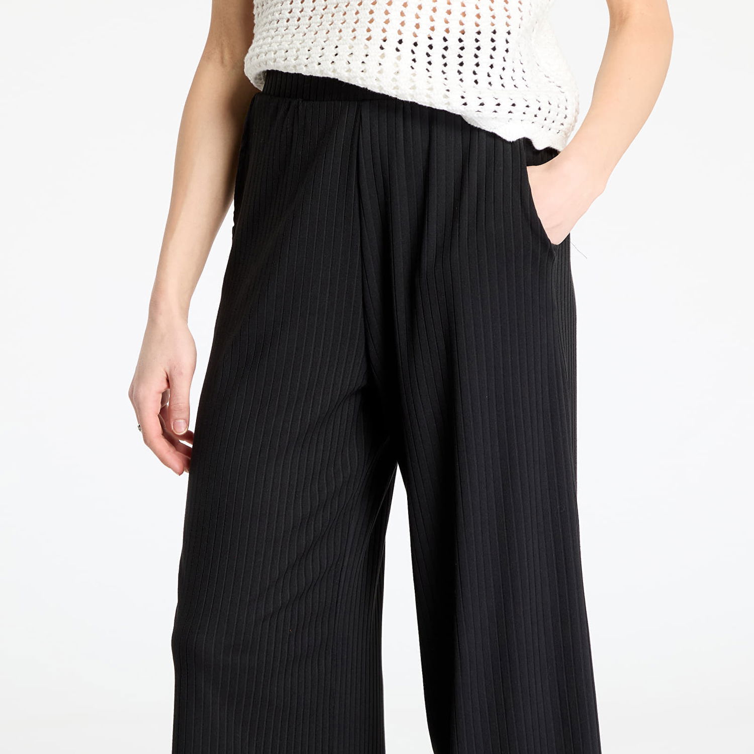 Nohavice Urban Classics Urban Classics Rib Jersey Wide Leg Pants Čierna | TB5029-00007, 1