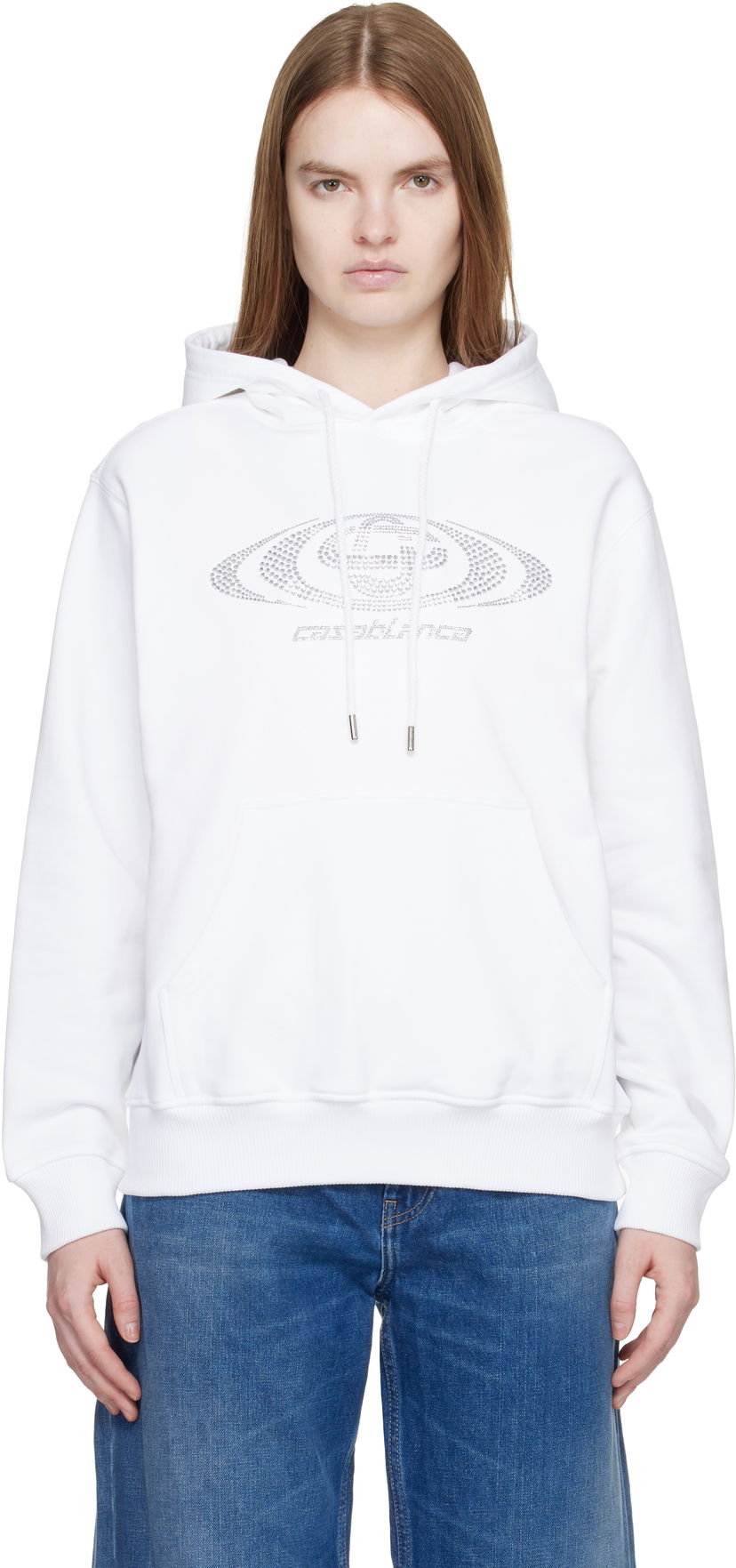 Mikina Casablanca Crystal Warped Logo Hoodie Biela | W-SP26-JTP-362-01