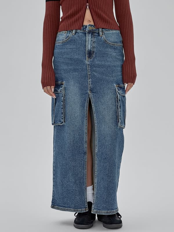 Sukňa GUESS Originals Denim Long Skirt Navy | W4RG48D4ON0, 0