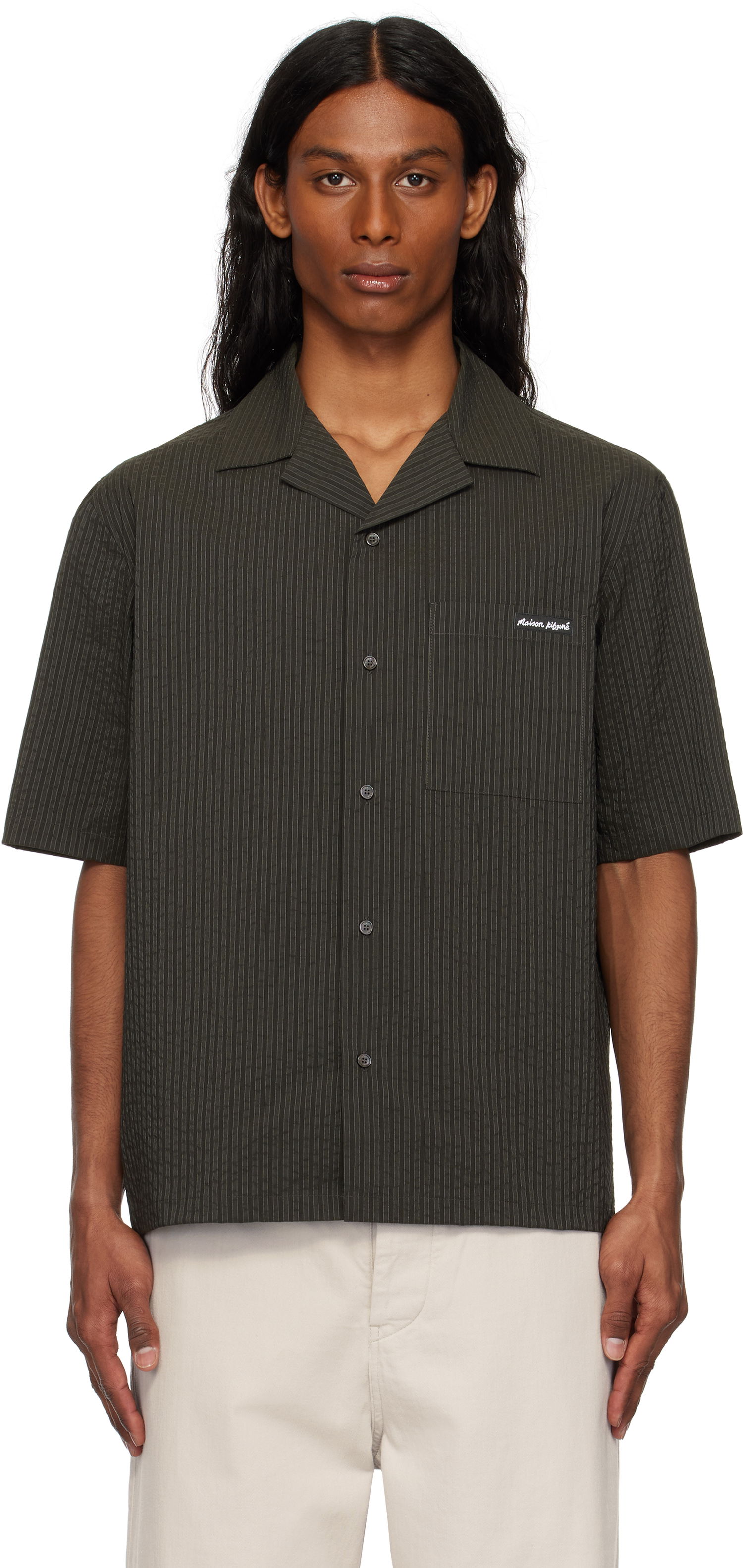 Košeľa MAISON KITSUNÉ Maison Kitsuné Resort Pinstripe Shirt Zelené | OM00421WC5032, 0