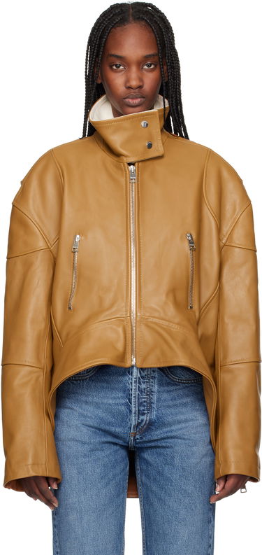 Bunda JW Anderson JW Anderson Curved Hem High Neck Leather Jacket Hnedá | LJ0046-LT0117, 0