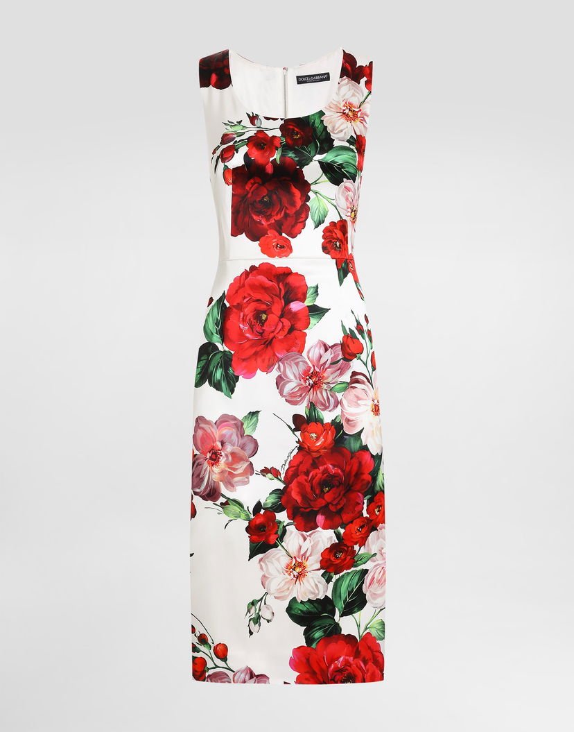 Šaty Dolce & Gabbana Dolce & Gabbana Sleeveless Rose Print Satin Calf-Length Dress Rôznofarebný | F6ZJ6TFSIB4HA5PD