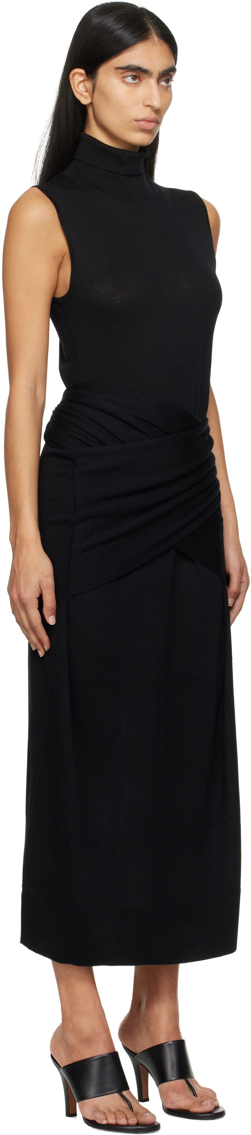 Šaty TOTEME TOTEME Draped Knit Midi Dress Čierna | 244-WRD0150-YA0087, 1
