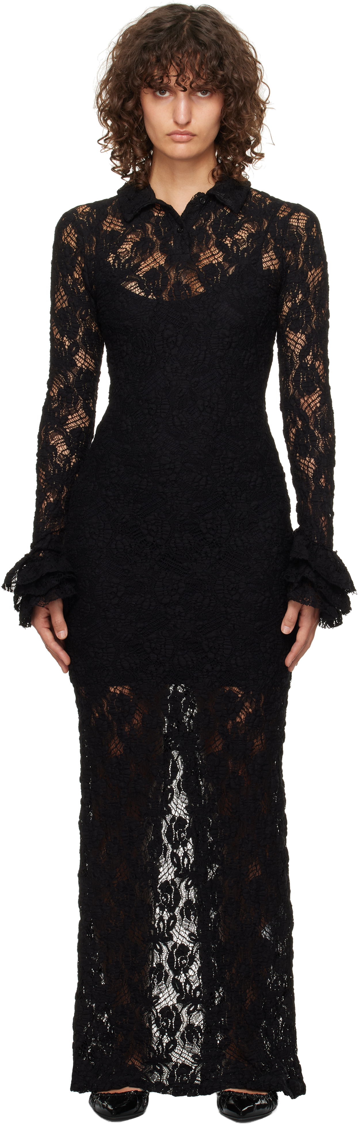 Šaty MSGM Lace Maxi Dress Čierna | 3742MDA16 247624, 0