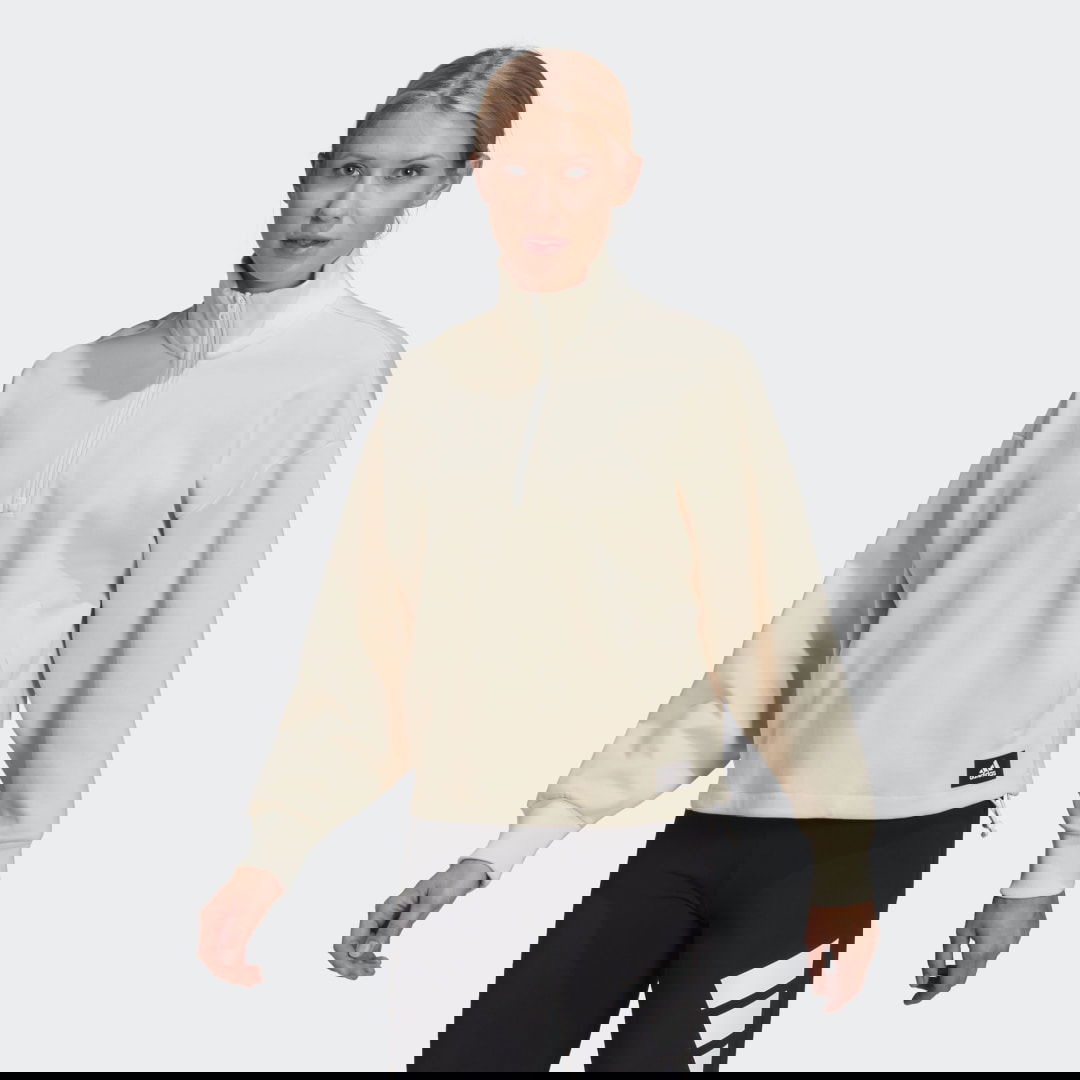 Mikina adidas Performance Sportswear Future Icons Quarter-Zip Hoodie Béžová | HC1641, 0