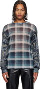 Dries Van Noten Plaid Long-sleeve with Floral Mesh Sleeves