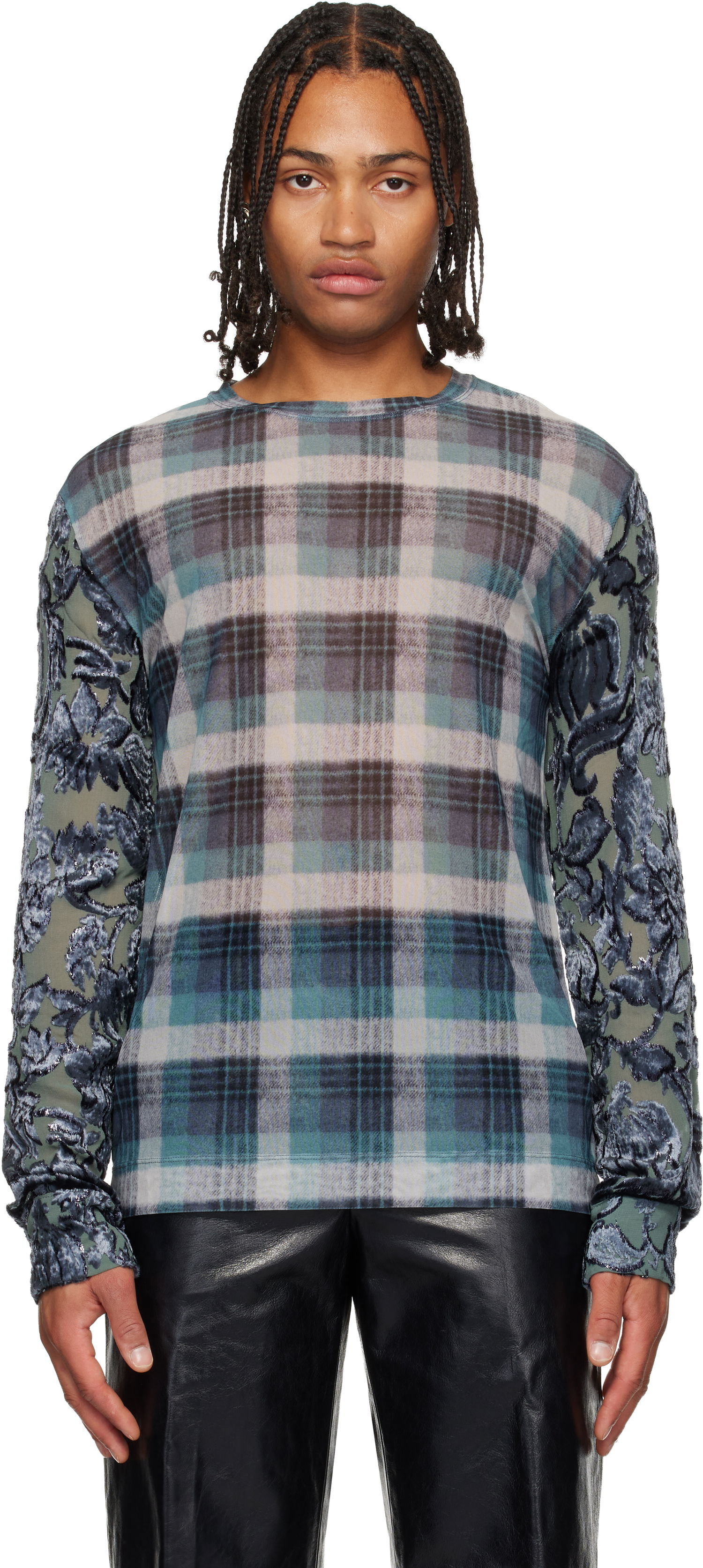 Tričko Dries Van Noten Dries Van Noten Plaid Long-sleeve with Floral Mesh Sleeves Rôznofarebný | 252-021135-2621, 0