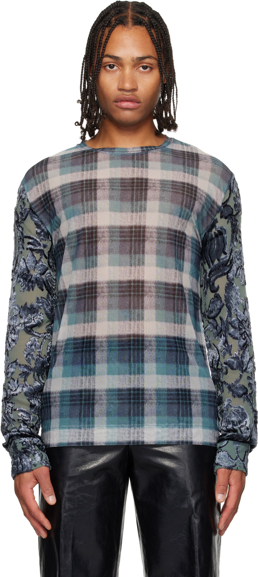 Tričko Dries Van Noten Dries Van Noten Plaid Long-sleeve with Floral Mesh Sleeves Rôznofarebný | 252-021135-2621