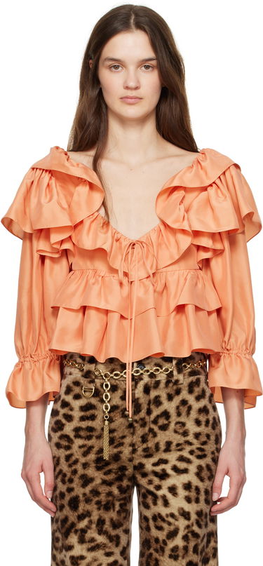 Košeľa CHLOÉ Chloé Cropped Ruffle Blouse Oranžová | CH25SHT16314, 0