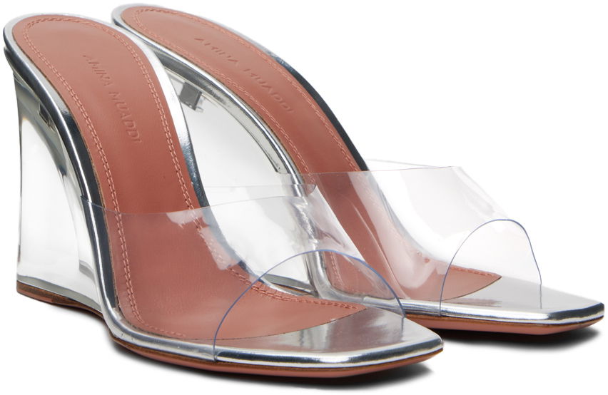 Amina Muaddi Lupita Glass Wedge Sandals