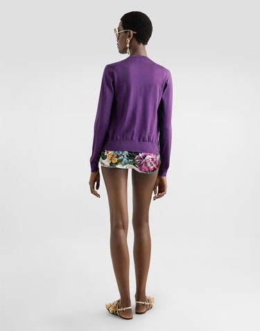 Sveter Dolce & Gabbana Dolce & Gabbana Silk Cardigan with Flower Brooch Fialová | FXV09ZJBSO1F0257, 2
