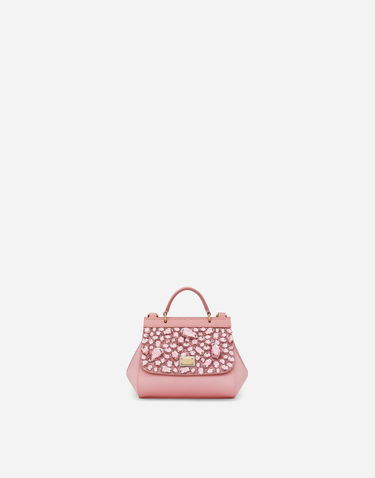 Kabelka Dolce & Gabbana Dolce & Gabbana Mini Sicily Leather Handbag with Crystals Ružová | EB0003AB00080400, 0