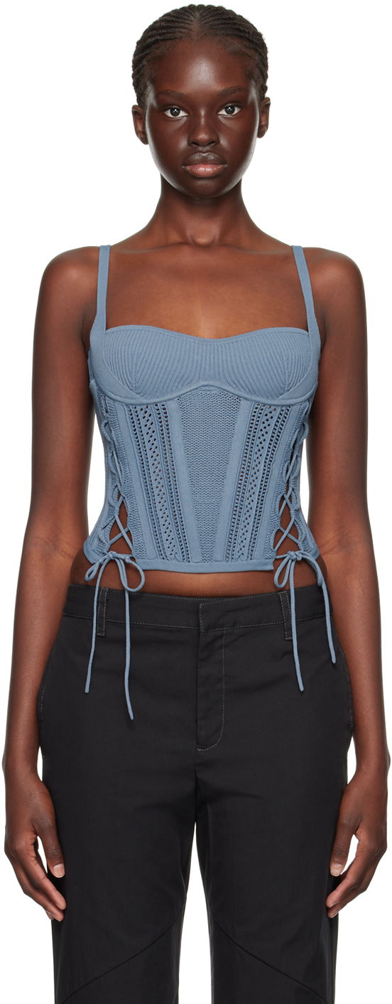 Tielko Dion Lee Dion Lee Laced Knit Tank Top Modrá | A7744F23, 0