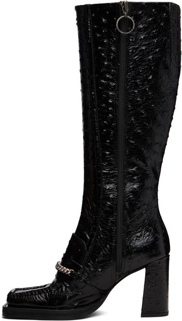 Tenisky a topánky Martine Rose Martine Rose Embossed Square Toe Block Heel Tall Boots with Chain Čierna | 1077LE03001, 2