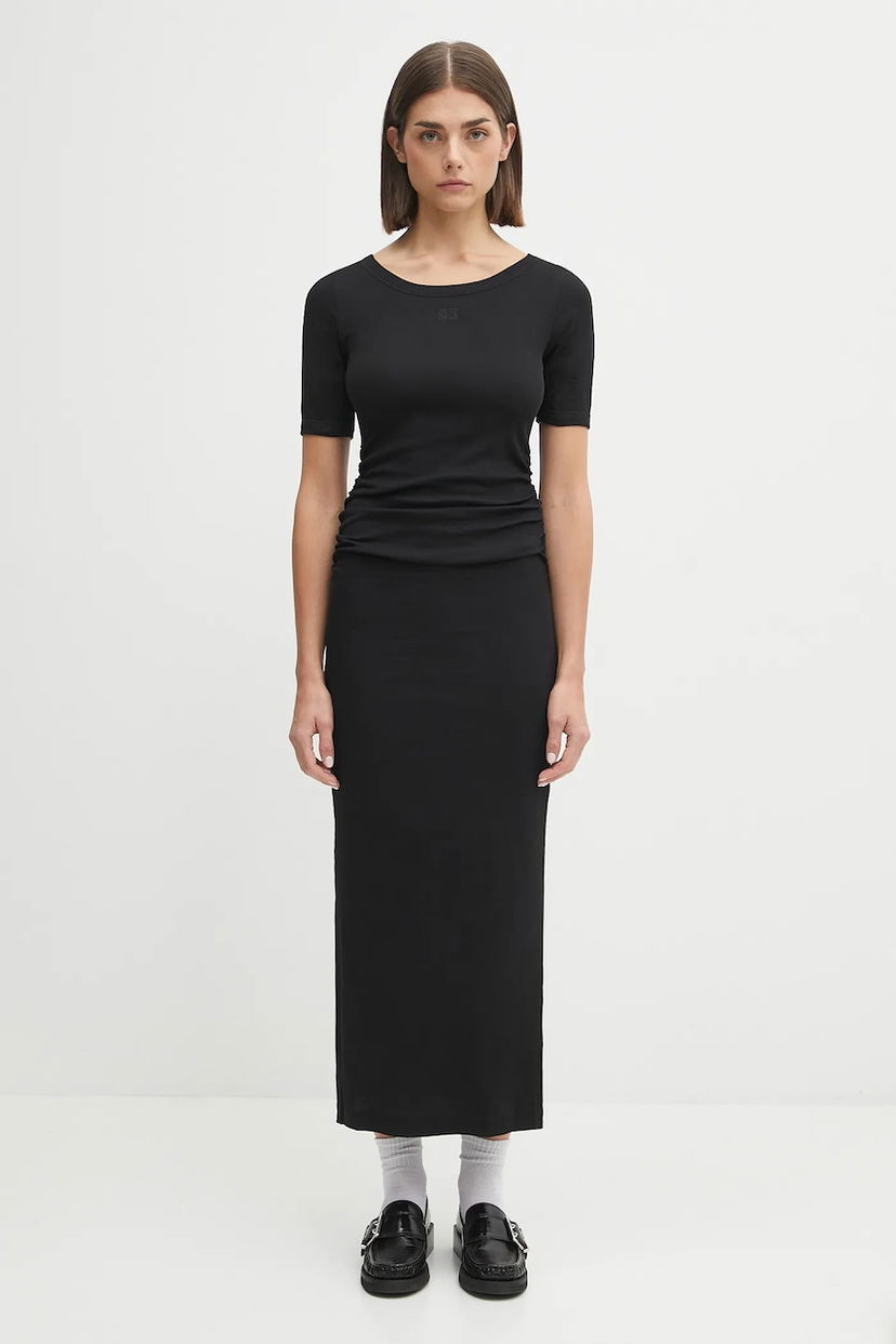 Šaty GANNI GANNI Soft Cotton Rib Maxi Dress Čierna | T4146