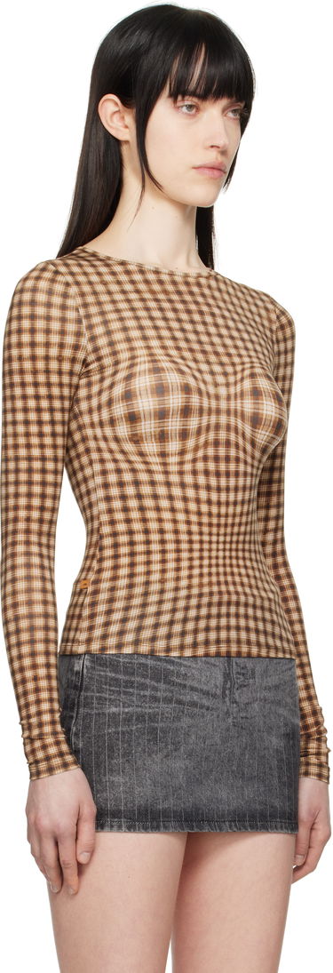 Tričko Miaou Miaou Long Sleeve Plaid T-Shirt Hnedá | 7029TJBWPL, 1