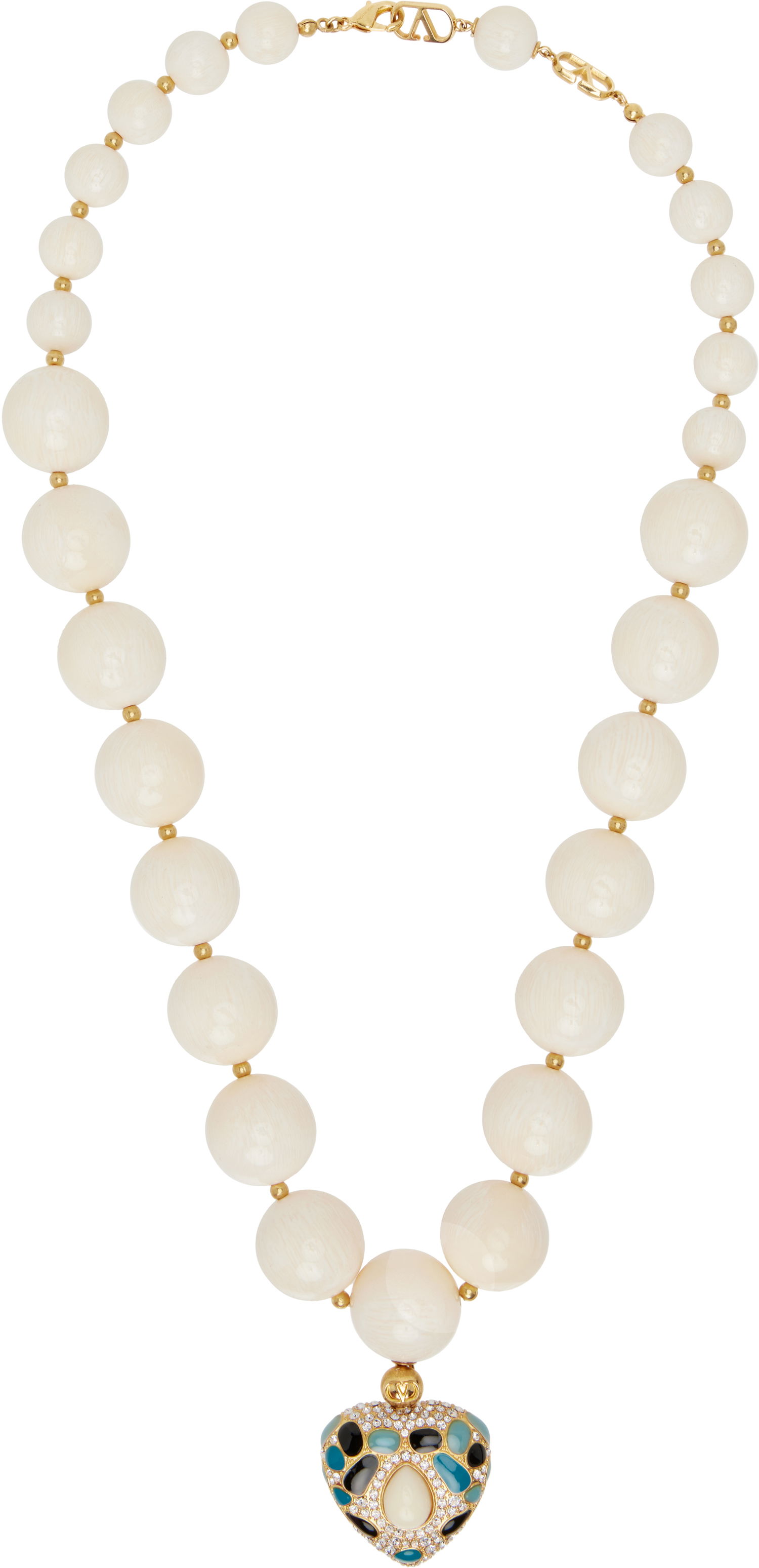 Náhrdelník Valentino Valentino Garavani Coeur Royal Beaded Heart Pendant Necklace Biela | 6W2J0Y03QBT, 0