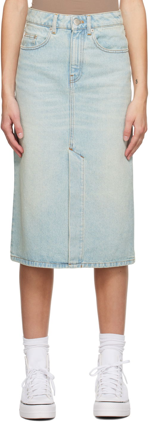 Sukňa AMI AMI Paris Faded Denim Midi Skirt Tyrkysová | FSK211.DE0002