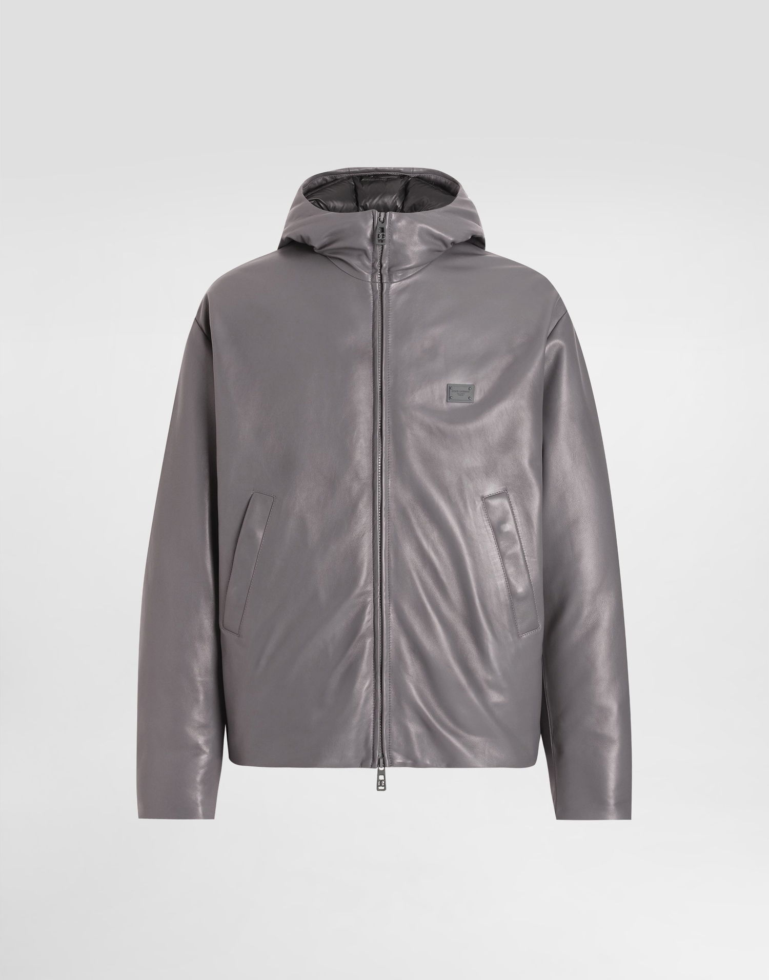 Bunda Dolce & Gabbana Dolce & Gabbana Padded Leather Hooded Jacket Šedá | G9BNDLHULUZN4032, 0