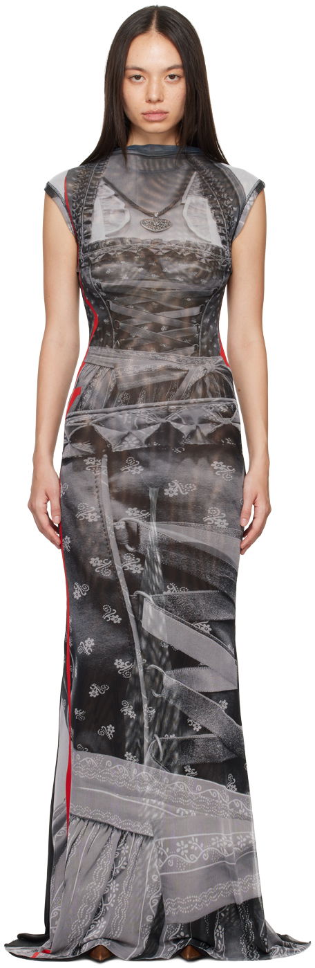 Šaty Ottolinger Ottolinger Trompe L'œil Mesh Maxi Dress Šedá | 1010301721, 0