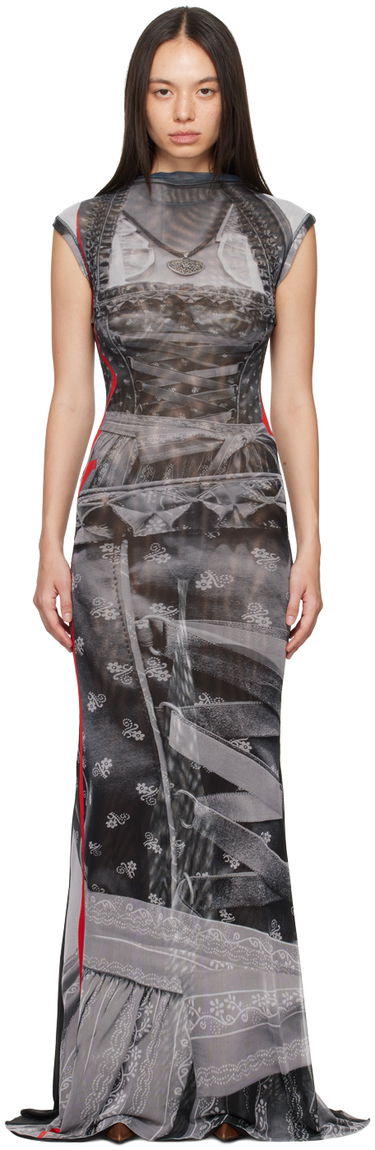Šaty Ottolinger Ottolinger Trompe L'œil Mesh Maxi Dress Šedá | 1010301721, 0
