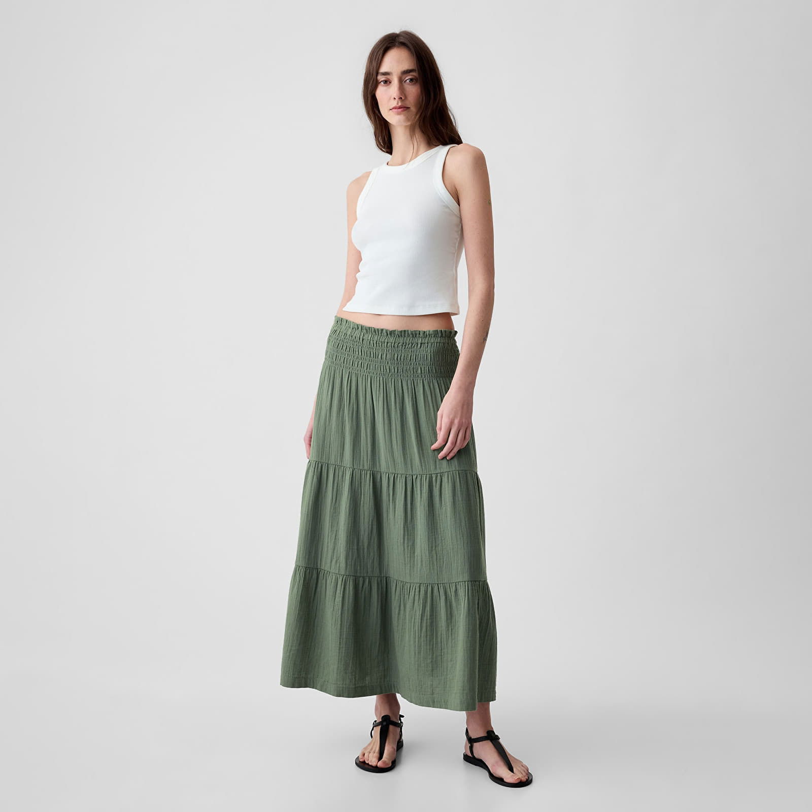 Skirt Pull On Gauze Maxi Skirt Laurel Wreath Green