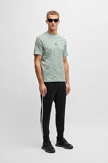 Tričko BOSS BOSS Relaxed Fit Cotton T-Shirt with Circle Jacquard Zelené | 50538184, 1